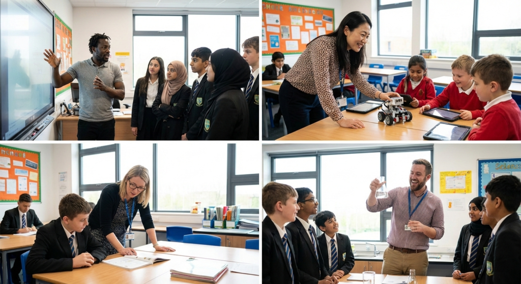 a diverse group of teachers from african asian e